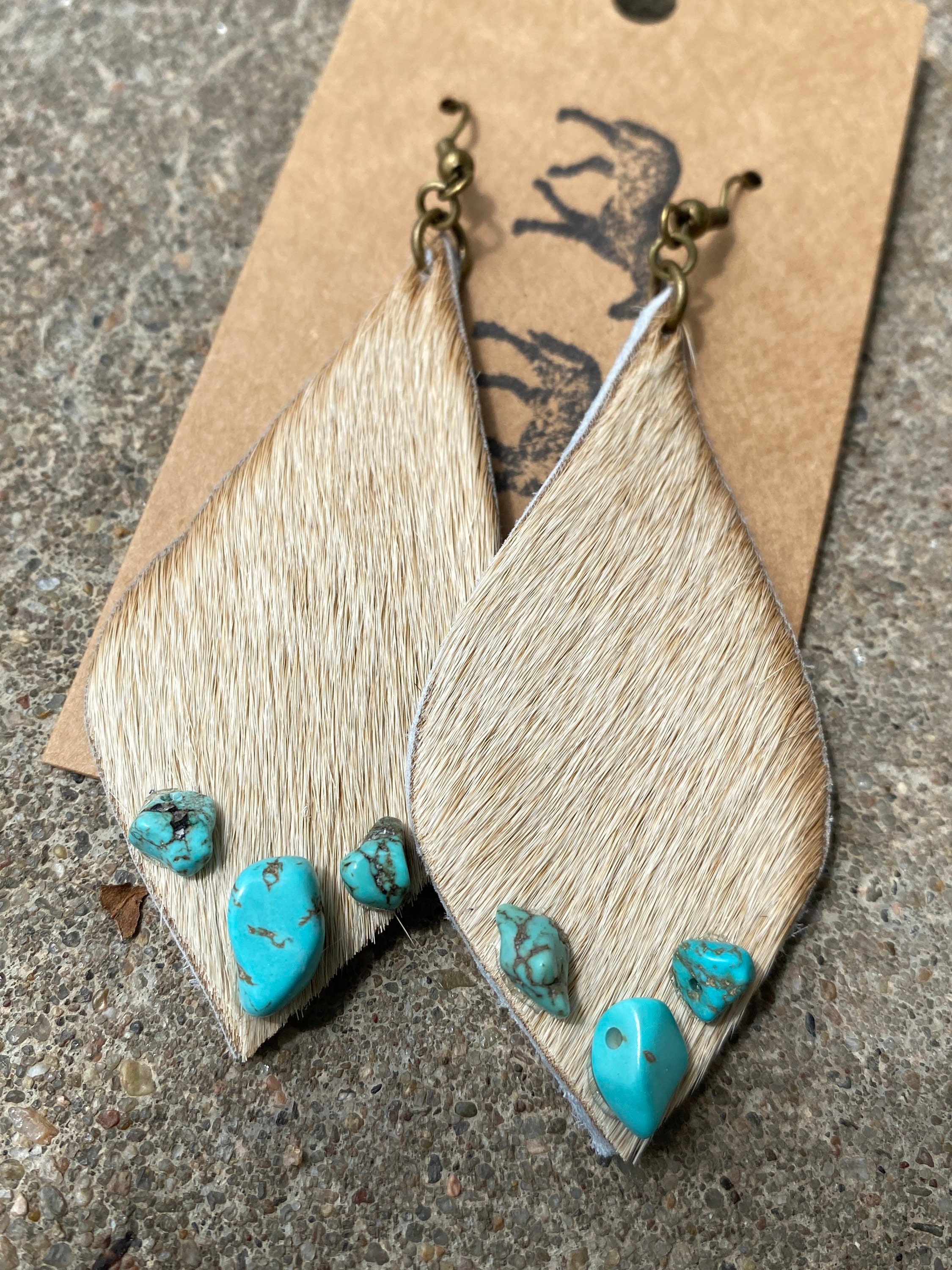 Western Cowhide Earrings w/ Turquoise gifts for her western Etsy