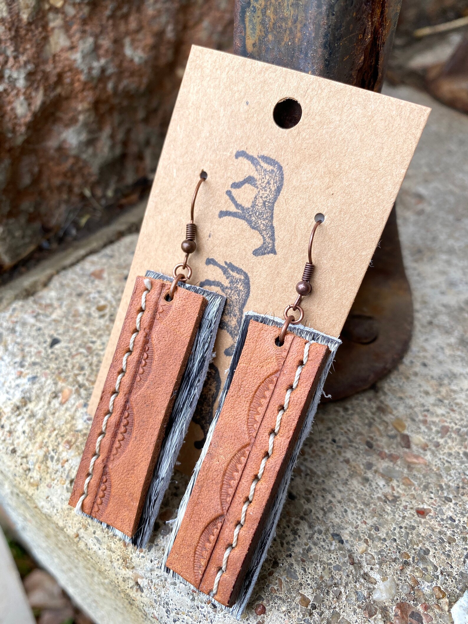 Western Cowhide Earrings w/ Tooled leather gifts for her Etsy