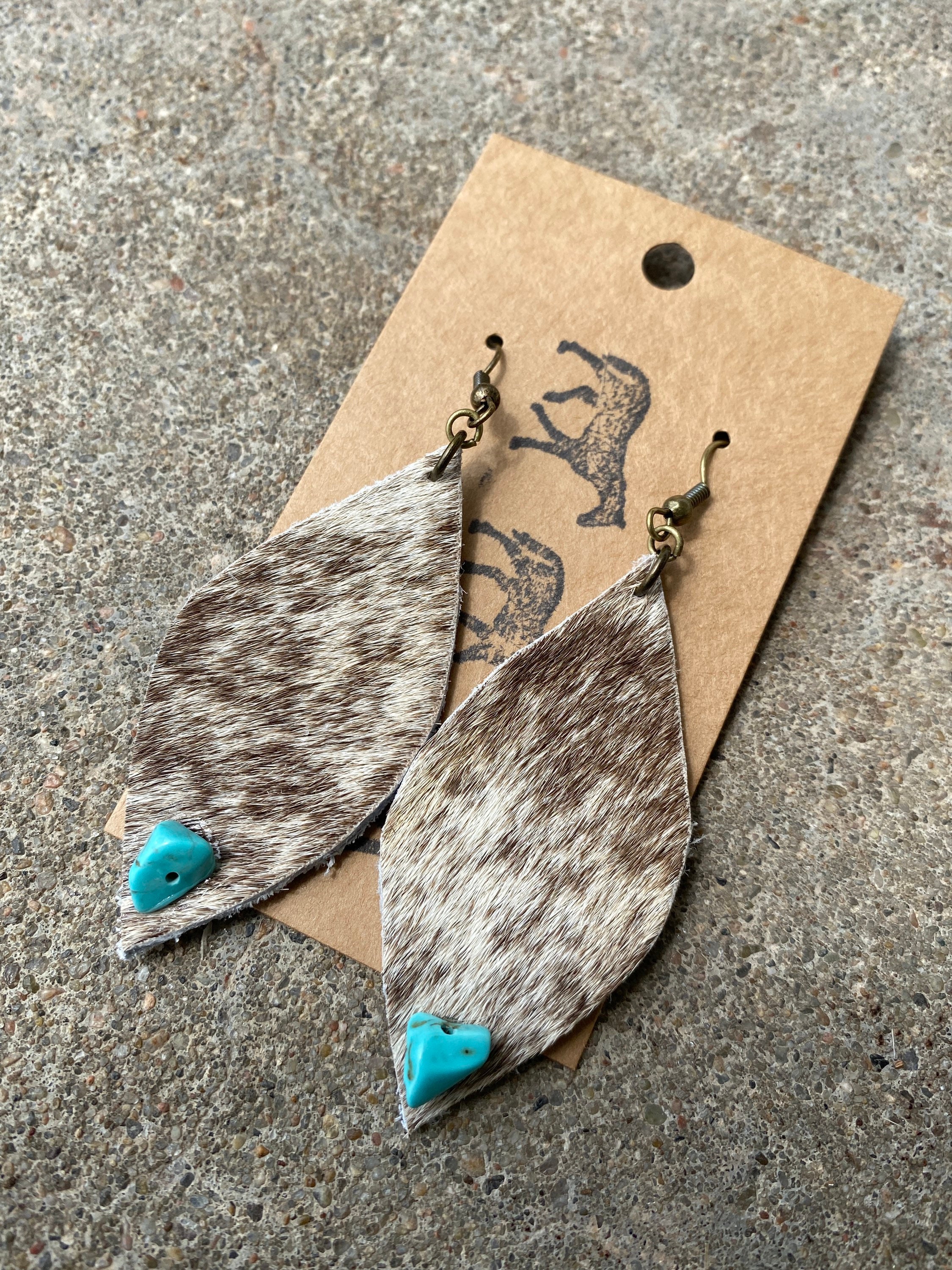 Western Cowhide Earrings w/ Turquoise gifts for her western Etsy