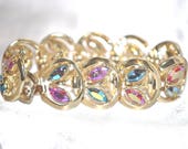 Vintage firmado Coro pulsera 1960 era oro tono Rhinestone