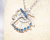 Vintage Dark Blue and Clear Fan Shape Rhinestone Chain Necklace