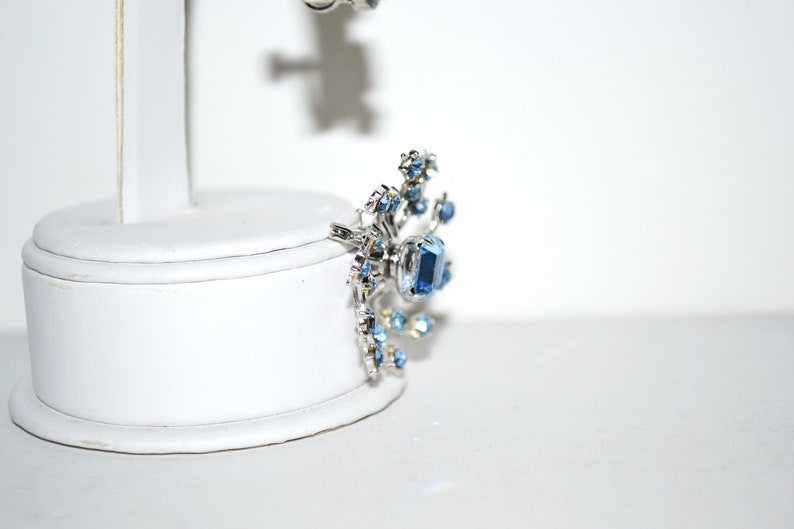 Signed Coro Blue Rhinestone Vintage 1960s Era Atomic Brooch Earrings Set