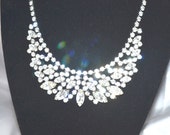 Vintage Signed WEISS 1940s 50s Clear Rhinestone Bib Style Necklace