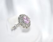 Pink Tourmaline with Marcasite Accents in Sterling Silver Vintage Ring