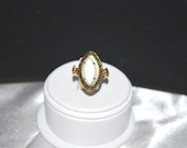 Vintage Adjustable White Milk Glass Navette Costume Statement Ring