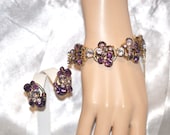 Vintage DeLizza Elster Juliana Bracelet with Earrings Purple and Lavender Rhinestones