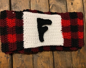 Crochet Monogrammed Buffalo Plaid Cowl