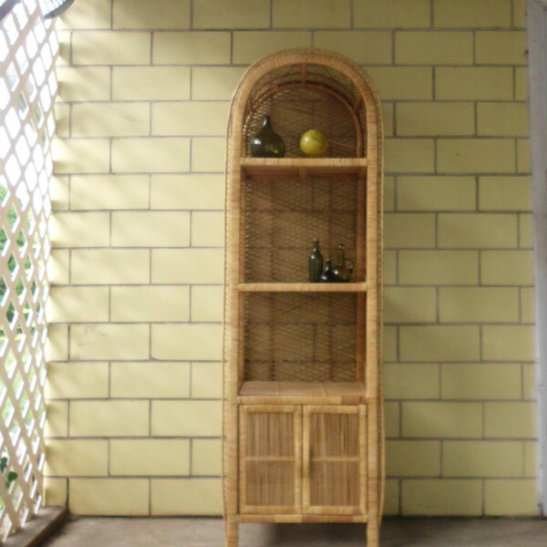 Tall Wicker Bookshelf - Wicker Rattan Storage Armoire
