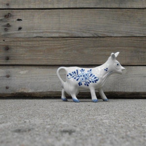 Sweet Painted Delft Blue Ceramic Cow Creamer