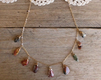 Gold Tone Free Form Jasper Necklace