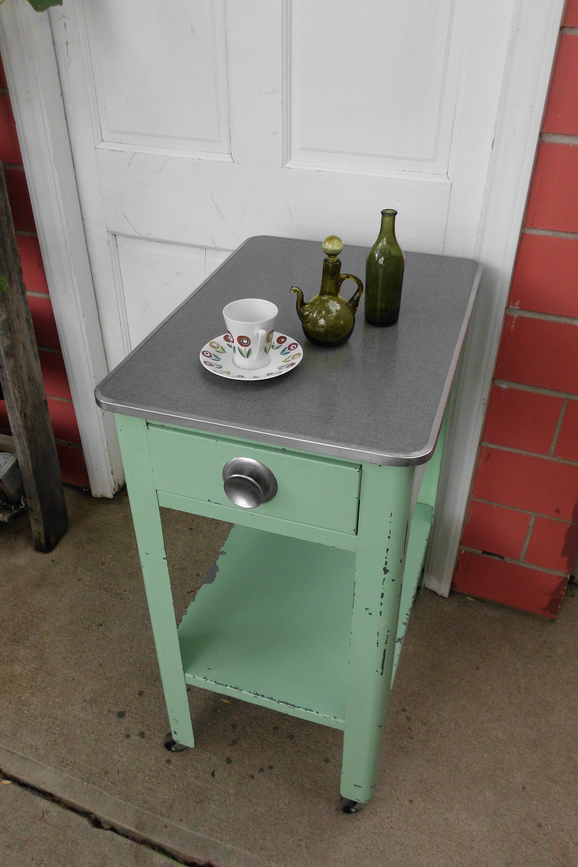 Grüner Emaille Stahl Rollwagen Kleine Industrielle | Etsy