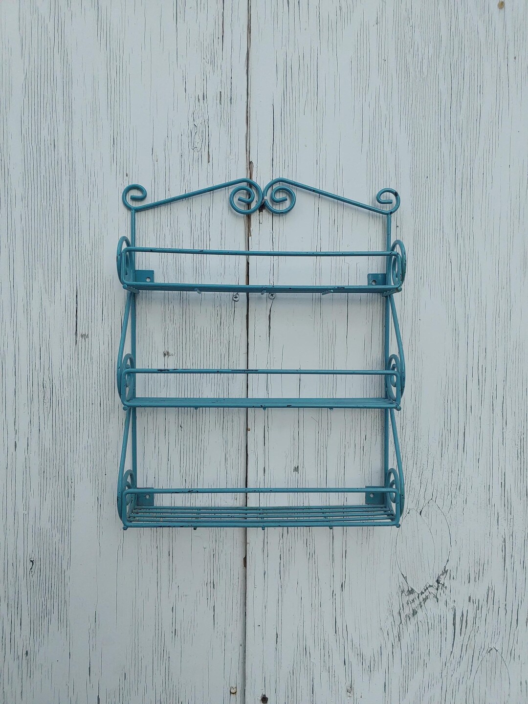 Chippy Blue Wrought Iron Spice Rack - Etsy