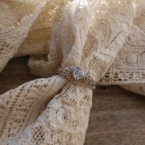 Romantic Sterling Silver CZ Heart Ring Size 8 1/2