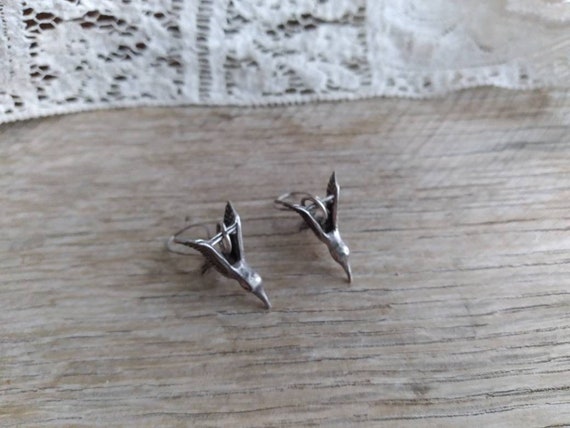 Silver Hummingbird Dangle Earrings - image 3