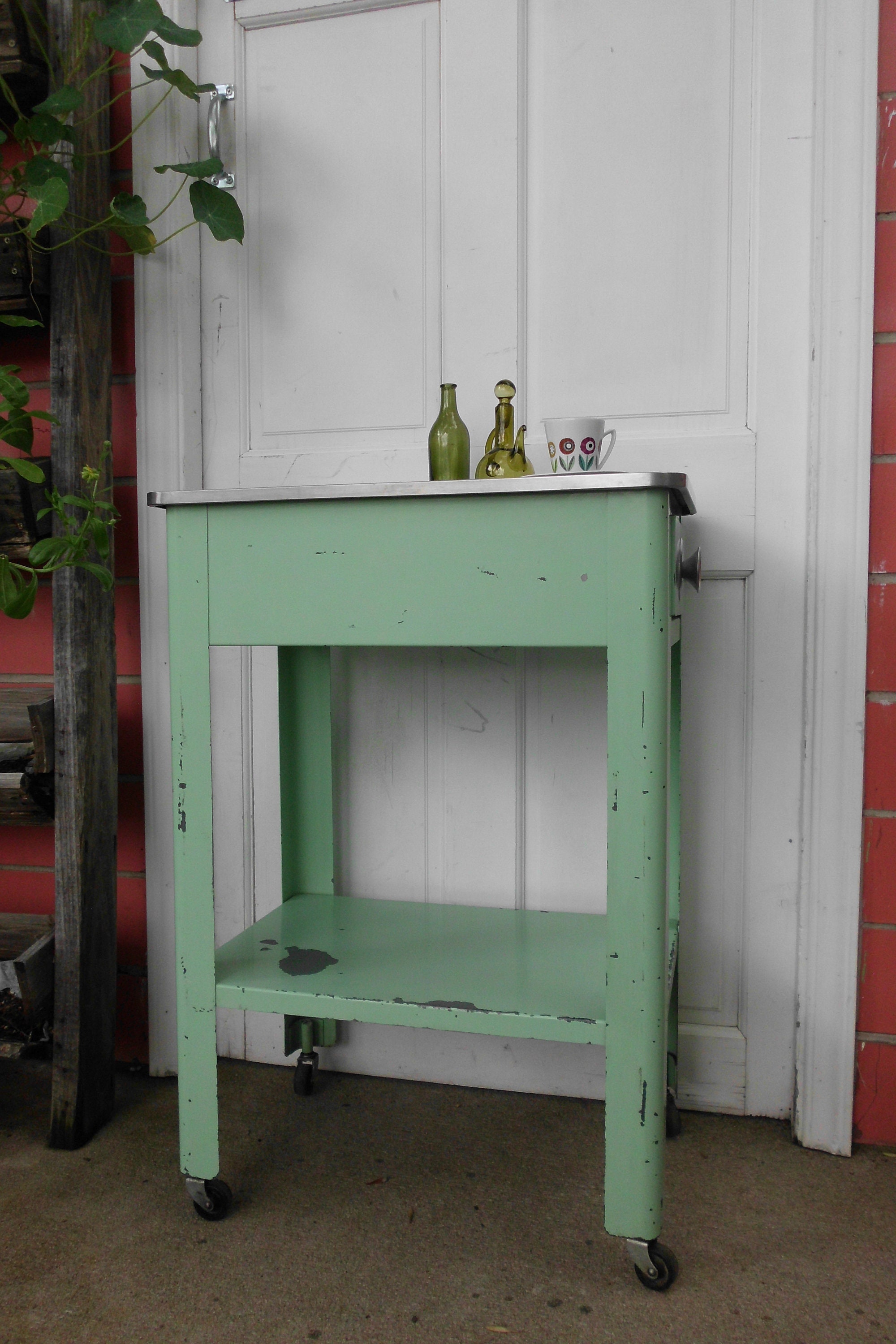 Grüner Emaille Stahl Rollwagen Kleine Industrielle | Etsy