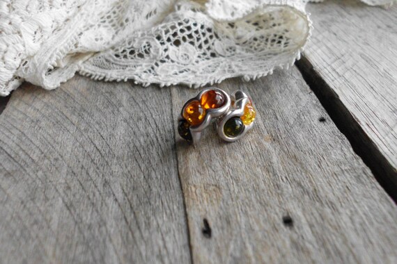 Tri Colored Amber & Sterling Silver Earrings - image 3