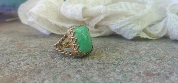 Medieval Green Stone Adjustable Ring - image 7