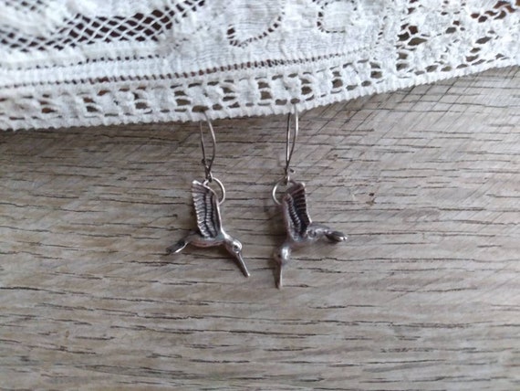 Silver Hummingbird Dangle Earrings - image 1