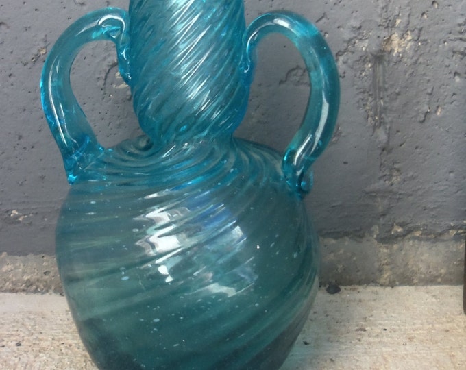 Vintage Hand Blown Blue Glass Vase Etsy