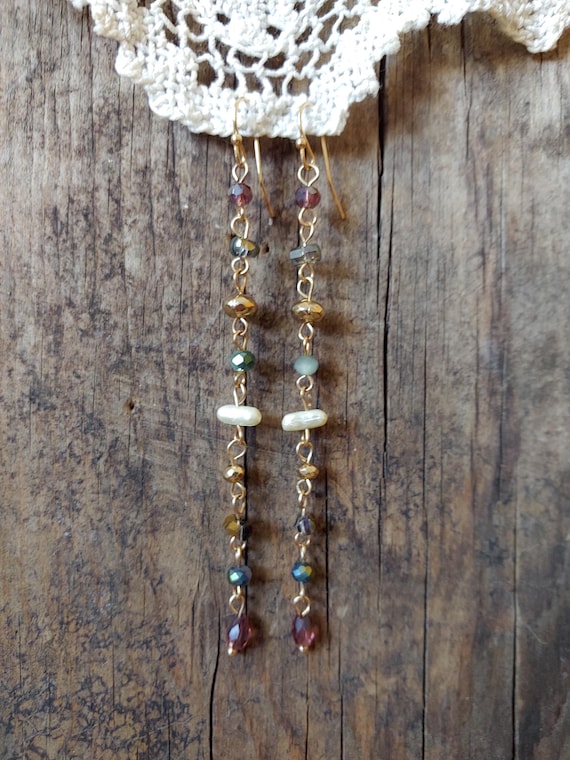 Pretty Pearl & Crystal Dangle Earrings