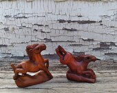 Antique Carved Wood Horse Netsuke Pair