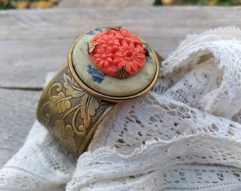 Stunning Victorian Jasper Stone Cuff Bracelet