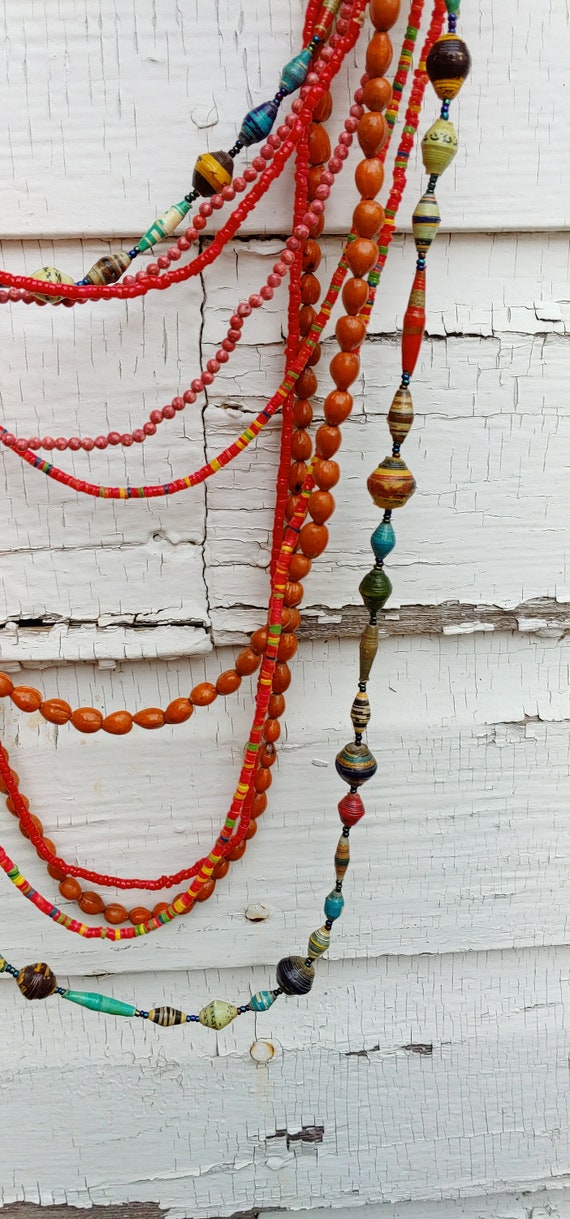 Autumn Mix Vintage African Beaded Necklaces - image 2
