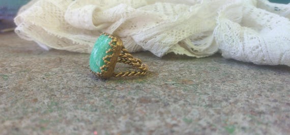 Medieval Green Stone Adjustable Ring - image 6