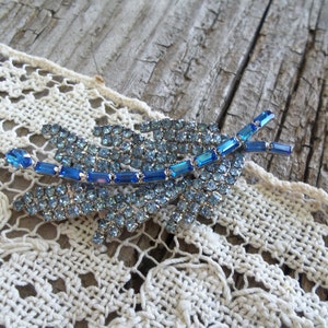 Blue Sapphire Rhinestone Leaf Brooch