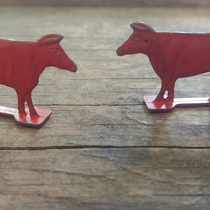 Teeny Miniature Red Metal Cows