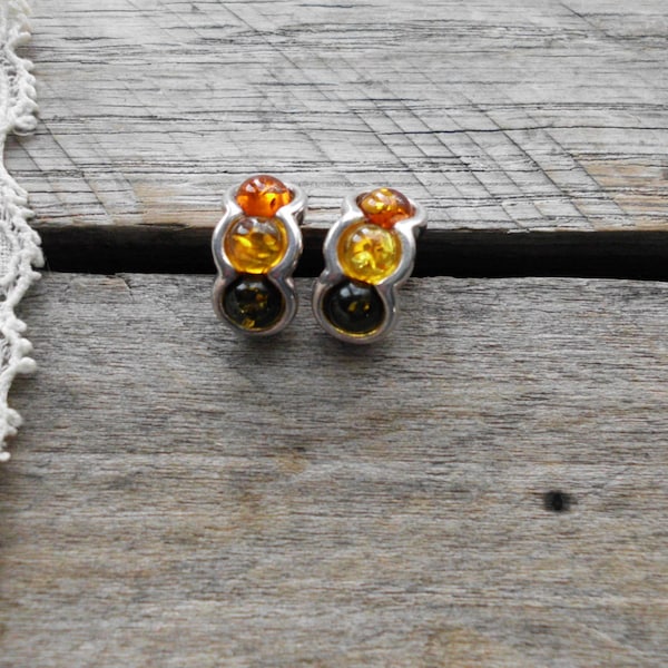 Tri Colored Amber & Sterling Silver Earrings