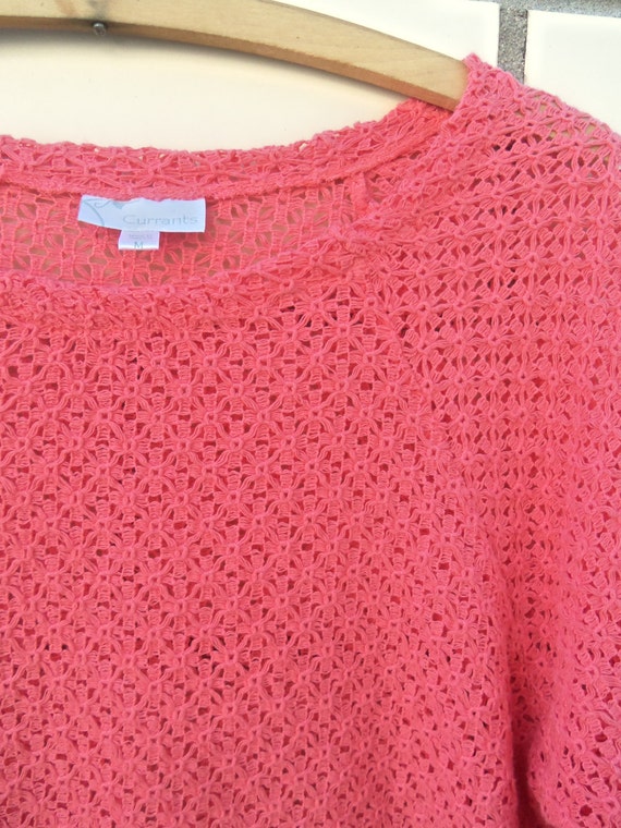 Vintage Peachy Pink Lacy Cotton Knit Top Size Med… - image 4