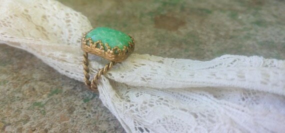 Medieval Green Stone Adjustable Ring - image 4