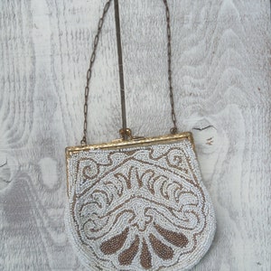 Antique White and Gold Beaded Purse