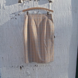 Vintage Wool Plaid High Waisted Pencil Skirt