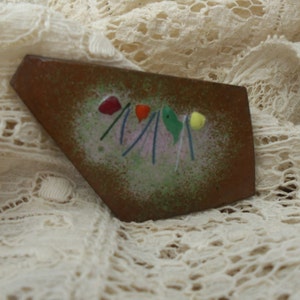 Vintage Abstract Enameled Copper Brooch