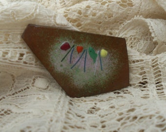 Vintage abstracte geëmailleerd koperen broche