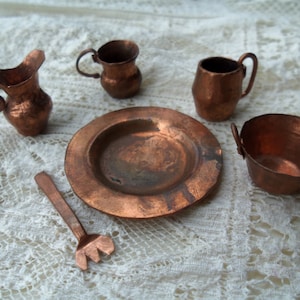 Miniature Hand Forged Copper Kitchenware --Old World Miniature Service