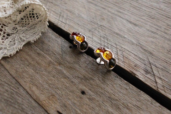 Tri Colored Amber & Sterling Silver Earrings - image 4