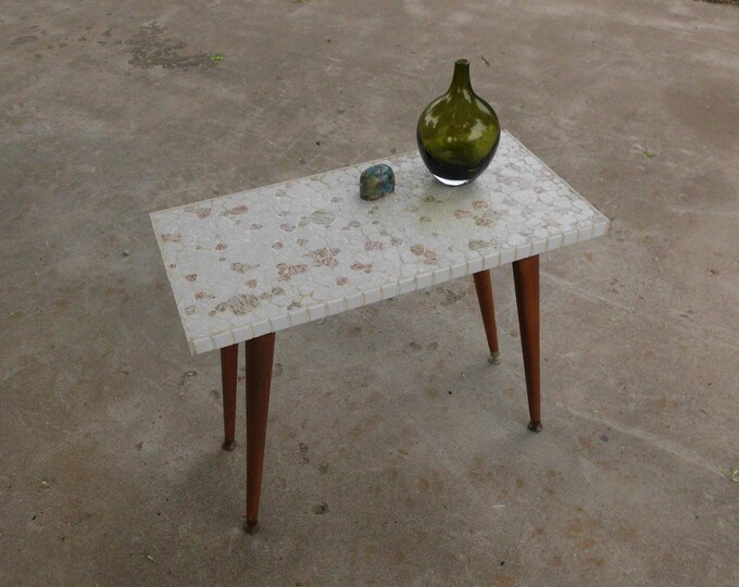 Mid Century Modern Pebble Mosaic Console Table Side Table Etsy