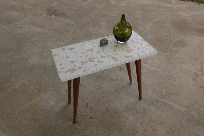 Mid Century Modern Pebble Mosaic Console Table Side Image 0