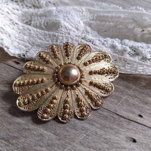 Exquisite Antique Gilt Sterling Silver Brooch