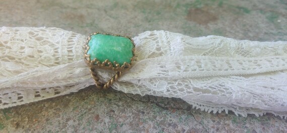 Medieval Green Stone Adjustable Ring - image 2