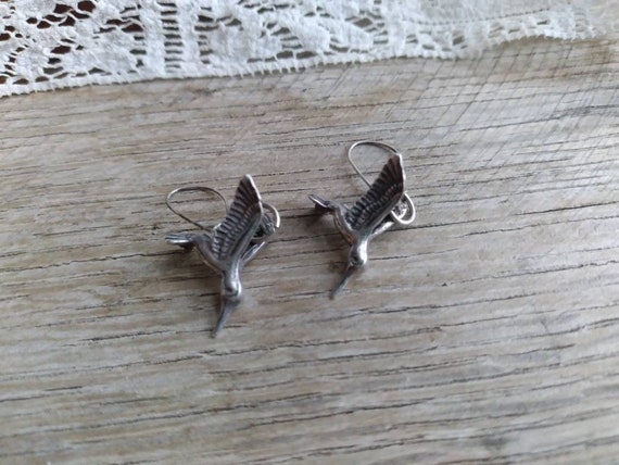 Silver Hummingbird Dangle Earrings - image 4