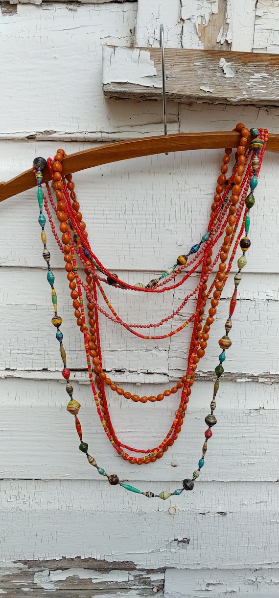 Autumn Mix Vintage African Beaded Necklaces - image 1