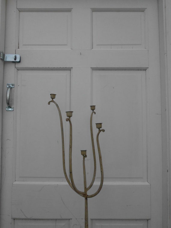 Floor Standing Shabby White Wrought Iron Candelabra