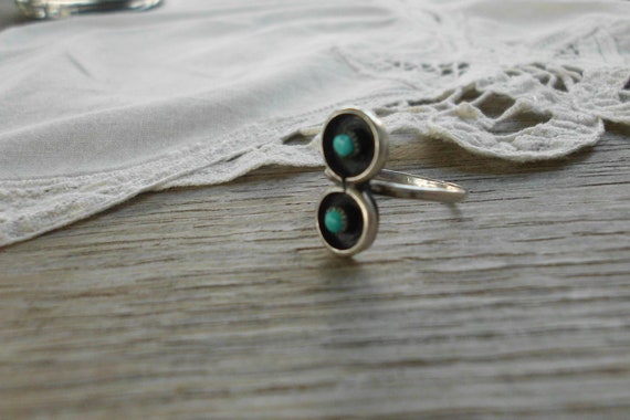 Modernist Sterling Silver & Turquoise Ring Size 6… - image 1