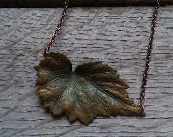 Brass Verdigris Leaf Necklace