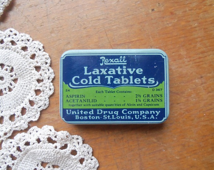 Vintage Rexall Laxative Cold Tablets Tin Etsy