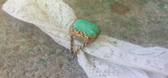 Medieval Green Stone Adjustable Ring - image 1
